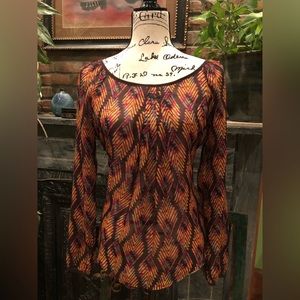 Sheer Peacock Inspired Patterned LongSleeve Blouse